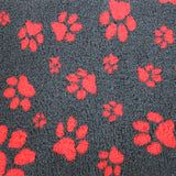 Non-Slip Vetfleece - Charcoal with Red Multi-Paws