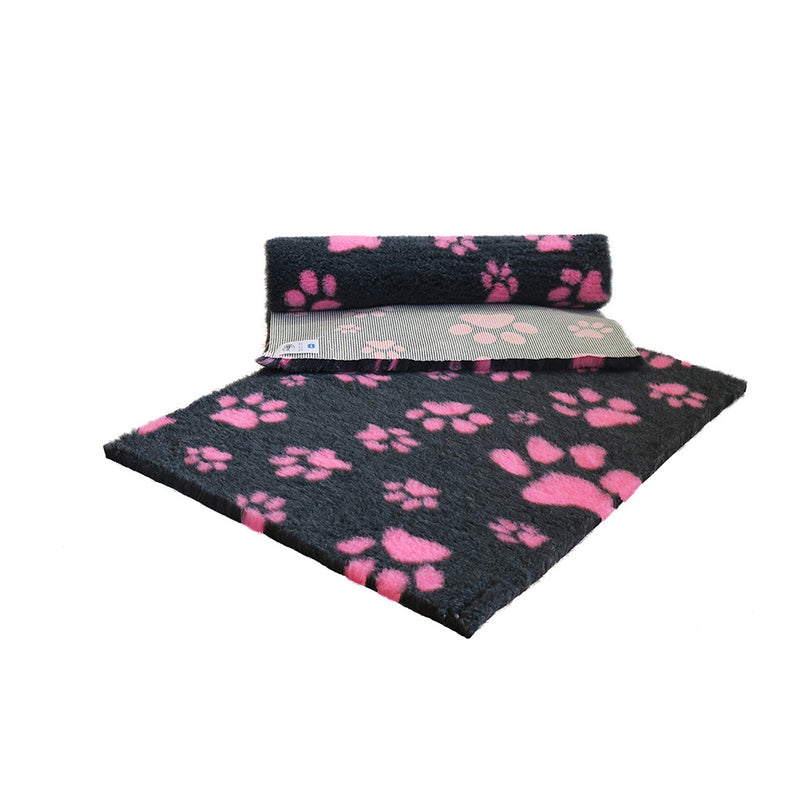 Non-Slip Vetfleece - Charcoal with Pink Multi-Paws