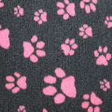 Non-Slip Vetfleece - Charcoal with Pink Multi-Paws